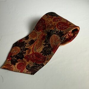 Lou Myles 100% Silk Tie Made In Italy Abstract Floral Tapestry Rust Gold